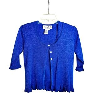 Joseph A Vintage Silk And Metallic Cardigan Sweater Set Blue Cardigan & Tank